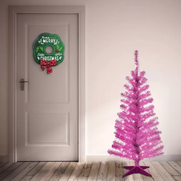 National Tree Company PreLit Artificial Christmas Tree Pink Tinsel White Lights Includes Stand 4 feetPink