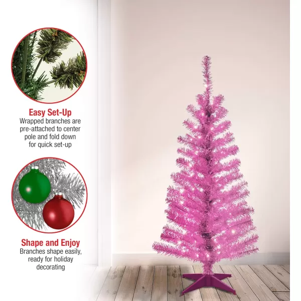 National Tree Company PreLit Artificial Christmas Tree Pink Tinsel White Lights Includes Stand 4 feetPink