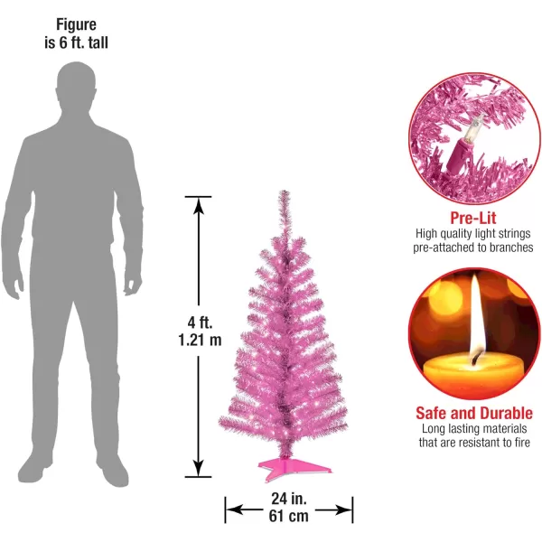 National Tree Company PreLit Artificial Christmas Tree Pink Tinsel White Lights Includes Stand 4 feetPink