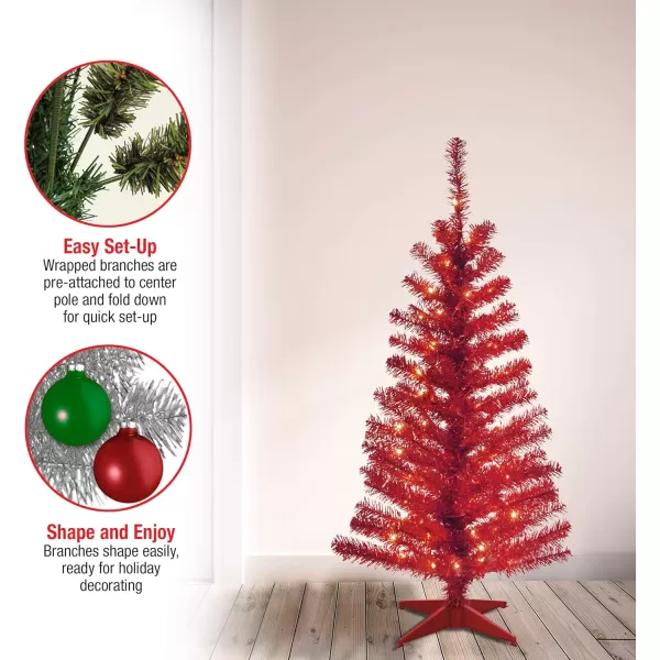 National Tree Company PreLit Artificial Christmas Tree Pink Tinsel White Lights Includes Stand 4 feetRed