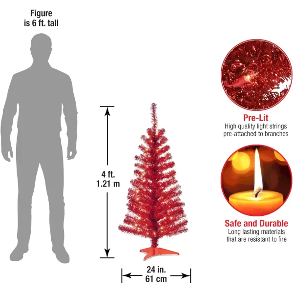 National Tree Company PreLit Artificial Christmas Tree Pink Tinsel White Lights Includes Stand 4 feetRed