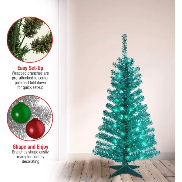 National Tree Company PreLit Artificial Christmas Tree Pink Tinsel White Lights Includes Stand 4 feetTurquoise