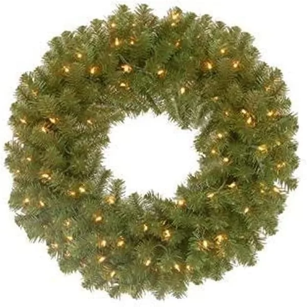 National Tree Company PreLit Artificial Christmas Wreath Green Norwood Fir White Lights Christmas Collection 48 Inches48Inch Wreath  Wreaths Green 24 Inches