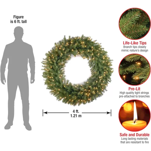 National Tree Company PreLit Artificial Christmas Wreath Green Norwood Fir White Lights Christmas Collection 48 Inches48Inch Wreath  Wreaths Green 24 Inches