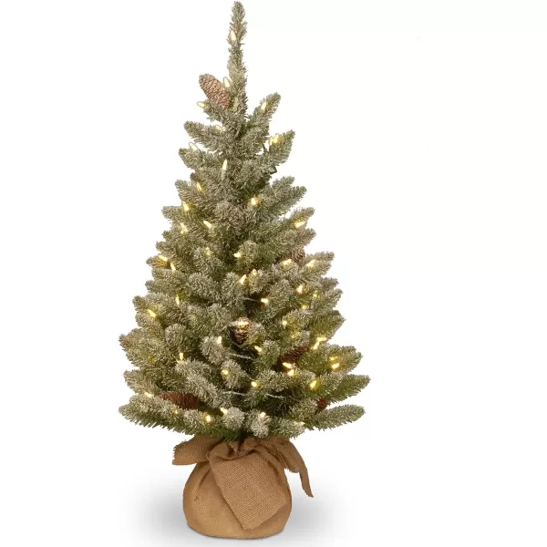 National Tree Company Prelit Artificial Mini Christmas Tree  Includes Small Lights and Cloth Bag Base  for Tabletop or Desk  Burlap4 ft 4 GreenTree  Christmas Tree BrownGreen