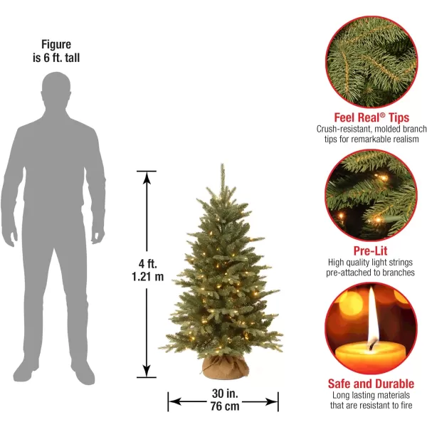 National Tree Company Prelit Artificial Mini Christmas Tree  Includes Small Lights and Cloth Bag Base  for Tabletop or Desk  Burlap4 ft 4 GreenTree  Christmas Tree BrownGreen