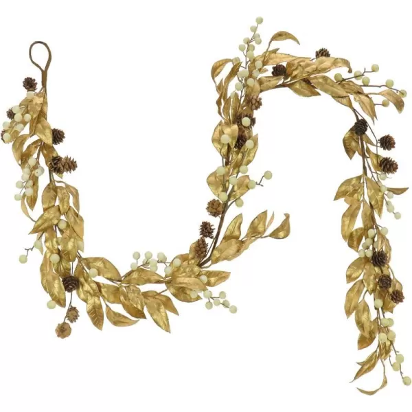 HGTV Home Collection Unlit Artificial Christmas Garland Metallic Gold Laurel Leaves Flexible Vine Base Unlit 6 FeetHGTV Home Collection Unlit Artificial Christmas Garland Metallic Gold Laurel Leaves Flexible Vine Base Unlit 6 Feet