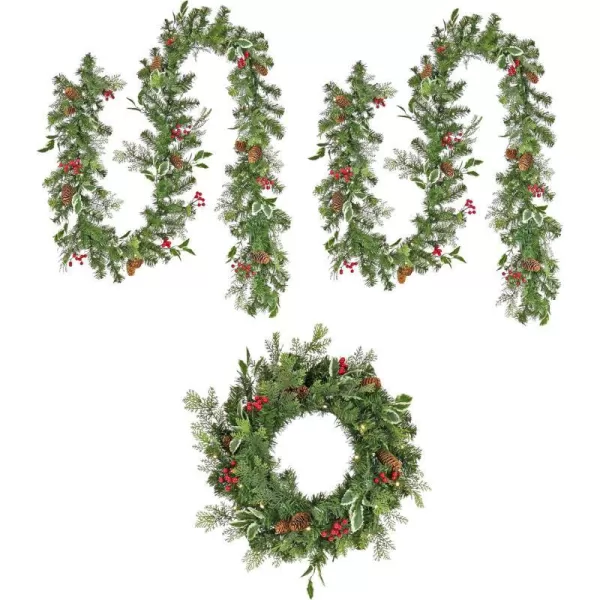 National Tree Company First Traditions PreLit Christmas Wreath and Two Garlands with Berries and Pinecones Warm White LED Lights Battery Operated 9 ftNational Tree Company First Traditions PreLit Christmas Wreath and Two Garlands with Berries and Pinecones Warm White LED Lights Battery Operated 9 ft