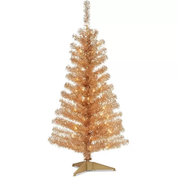 National Tree Company PreLit Artificial Christmas Tree Pink Tinsel White Lights Includes Stand 4 feetChampagne