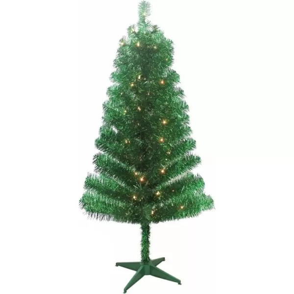 National Tree Company PreLit Artificial Christmas Tree Pink Tinsel White Lights Includes Stand 4 feetGreen Metallic