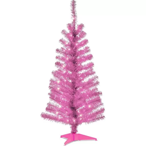 National Tree Company PreLit Artificial Christmas Tree Pink Tinsel White Lights Includes Stand 4 feetPink