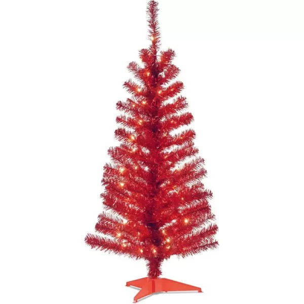 National Tree Company PreLit Artificial Christmas Tree Pink Tinsel White Lights Includes Stand 4 feetRed