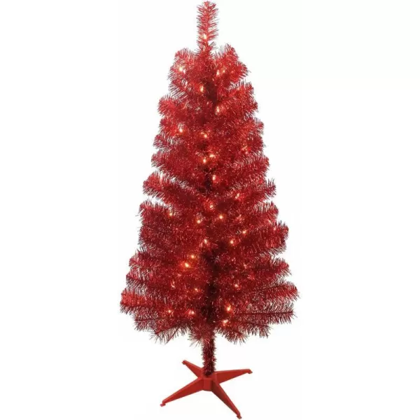 National Tree Company PreLit Artificial Christmas Tree Pink Tinsel White Lights Includes Stand 4 feetRed Tinsel