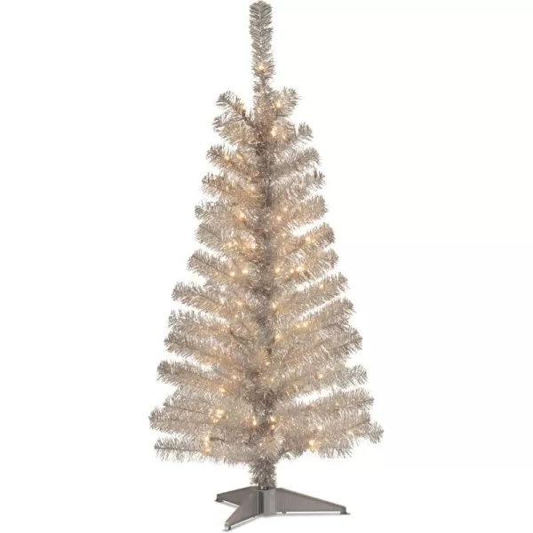 National Tree Company PreLit Artificial Christmas Tree Pink Tinsel White Lights Includes Stand 4 feetSilver