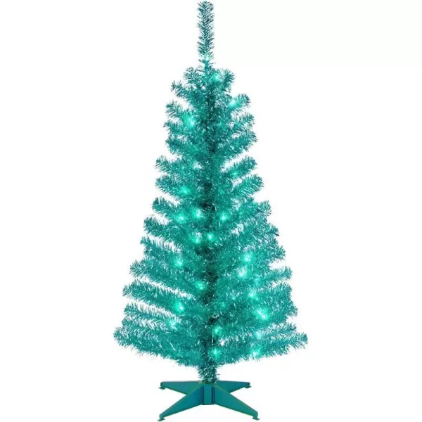 National Tree Company PreLit Artificial Christmas Tree Pink Tinsel White Lights Includes Stand 4 feetTurquoise