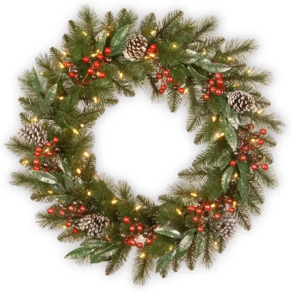 National Tree Company PreLit Artificial Christmas Wreath Green Frosted Pine White Lights Decorated with Pine Cones Berry Clusters Frosted Branches Christmas Collection 30 InchesNational Tree Company PreLit Artificial Christmas Wreath Green Frosted Pine White Lights Decorated with Pine Cones Berry Clusters Frosted Branches Christmas Collection 30 Inches