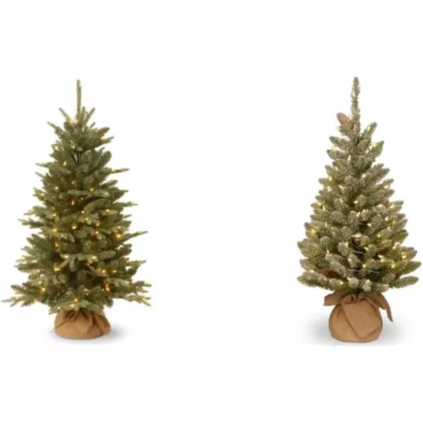 National Tree Company Prelit Artificial Mini Christmas Tree  Includes Small Lights and Cloth Bag Base  for Tabletop or Desk  Burlap4 ft 4 GreenTree  Christmas Tree BrownGreen