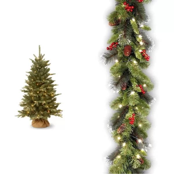 National Tree Company Prelit Artificial Mini Christmas Tree  Includes Small Lights and Cloth Bag Base  for Tabletop or Desk  Burlap4 ft 4 GreenTree  Garland Crestwood Spruce