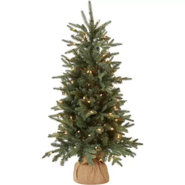 National Tree Company Prelit Artificial Mini Christmas Tree  Includes Small Lights and Cloth Bag Base  for Tabletop or Desk  Burlap4 ft 4 GreenTree