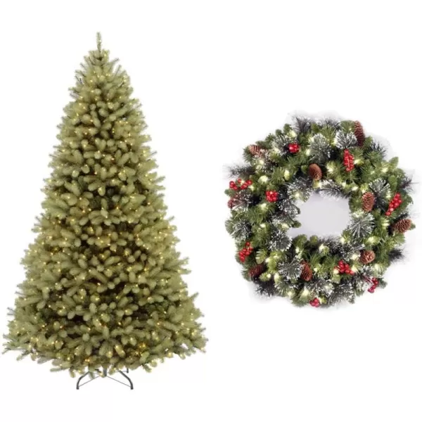 National Tree Company Prelit Feel Real Artificial Full Downswept Christmas Tree Green Douglas Fir Dual Color LED Lights Includes Stand 9 feet9 ft Christmas Tree  Crestwood Spruce  24 inch