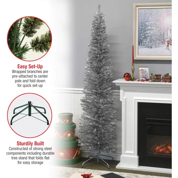 National Tree Company Artificial Christmas Tree Silver Tinsel Includes Stand 7 feetNational Tree Company Artificial Christmas Tree Silver Tinsel Includes Stand 7 feet