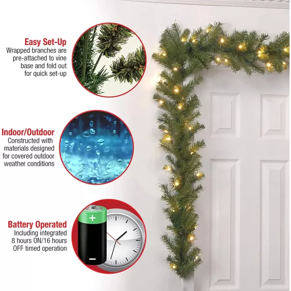 National Tree Company PreLit Artificial Christmas Garland Green Norwood Fir White Lights Battery Operated Christmas Collection 9 FeetBattery Operated