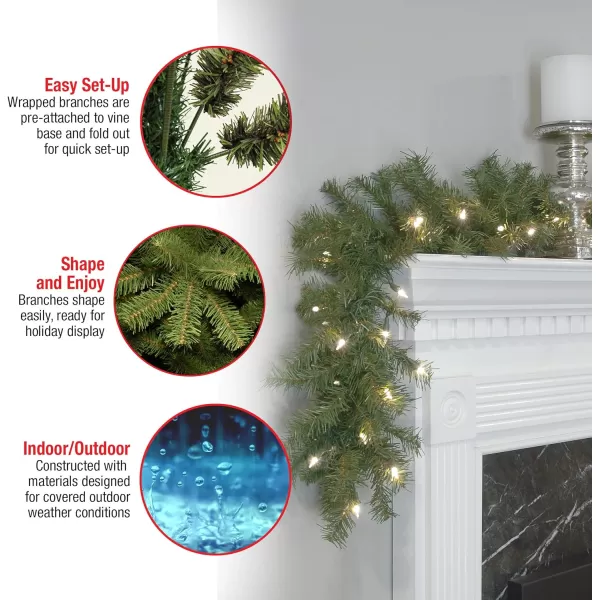 National Tree Company PreLit Artificial Christmas Garland Green Norwood Fir White Lights Battery Operated Christmas Collection 9 FeetPlug In