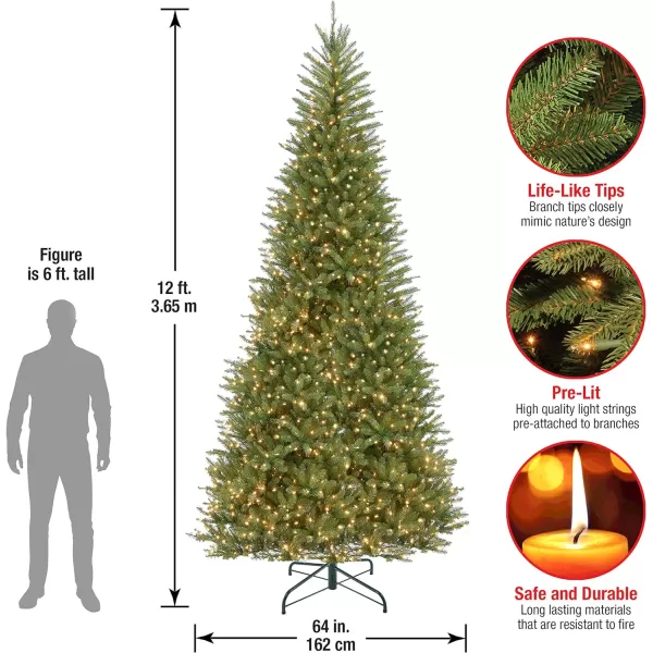 National Tree Company PreLit Artificial Slim Christmas Tree Green Dunhill Fir White Lights Includes Stand 12 Feet12 ft