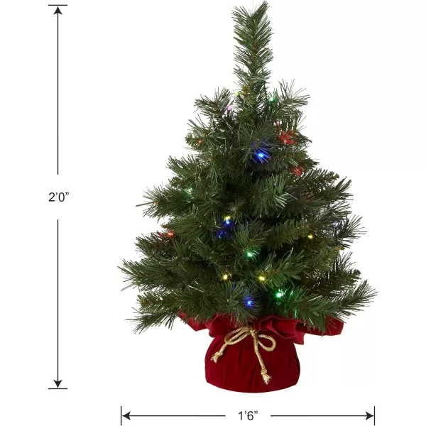 National Tree Company Prelit Artificial Mini Christmas Tree  Includes MultiColor LED Lights and Cloth Bag Base  Majestic Fir  2 ftMulti Color