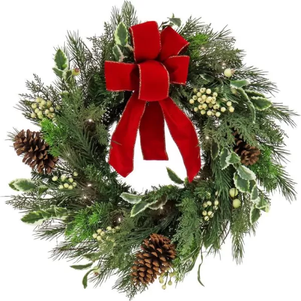 HGTV Home Collection Pre Lit Artificial Christmas Wreath Mixed Branch Tips Decorated with Pinecones Holly and Berries Battery Powered 22 InchesHGTV Home Collection Pre Lit Artificial Christmas Wreath Mixed Branch Tips Decorated with Pinecones Holly and Berries Battery Powered 22 Inches