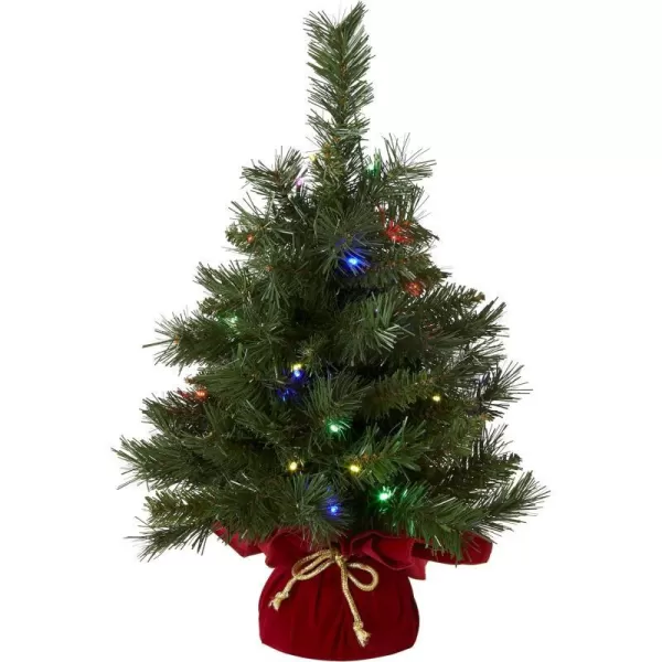 National Tree Company Prelit Artificial Mini Christmas Tree  Includes MultiColor LED Lights and Cloth Bag Base  Majestic Fir  2 ftMulti Color