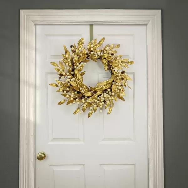 HGTV Home Collection Unlit Artificial Christmas Wreath Metallic Gold Laurel Leaves Woven Branch Ring Base Unlit 24 InchesHGTV Home Collection Unlit Artificial Christmas Wreath Metallic Gold Laurel Leaves Woven Branch Ring Base Unlit 24 Inches