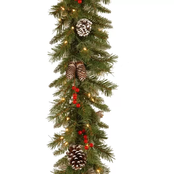 National Tree Company Artificial Christmas Centerpiece  Includes 3 Candle Holders Red Berries Pine Cones and Steal Base  Frosted Berry  30 InchCandleholder Sets  Garlands Green