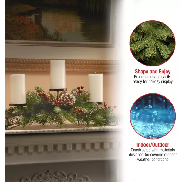 National Tree Company Artificial Christmas Centerpiece  Includes 3 Candle Holders Red Berries Pine Cones and Steal Base  Frosted Berry  30 InchCandleholder Sets