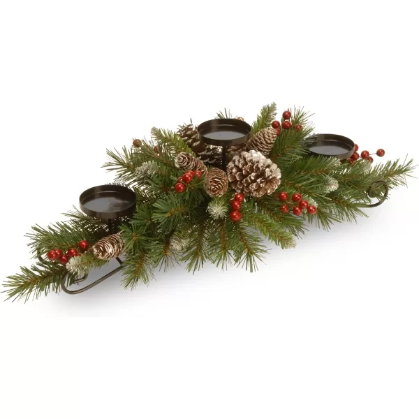 National Tree Company Artificial Christmas Centerpiece  Includes 3 Candle Holders Red Berries Pine Cones and Steal Base  Frosted Berry  30 InchCandleholder Sets  Garlands Green