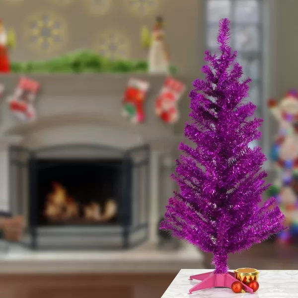 National Tree Company Artificial Christmas Tree Pink Tinsel Includes Stand 3 feetPink