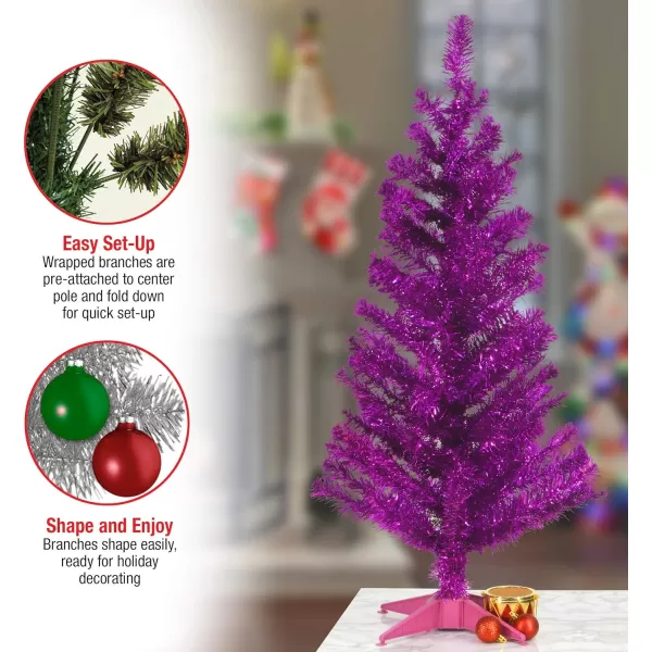 National Tree Company Artificial Christmas Tree Pink Tinsel Includes Stand 3 feetPink