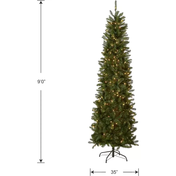 National Tree Company Artificial PreLit Slim Christmas Tree Green Kingswood Fir White Lights Includes Stand 9 FeetTree