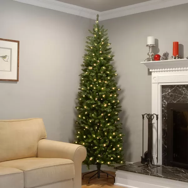 National Tree Company Artificial PreLit Slim Christmas Tree Green Kingswood Fir White Lights Includes Stand 9 FeetTrees  Garland Crestwood Spruce