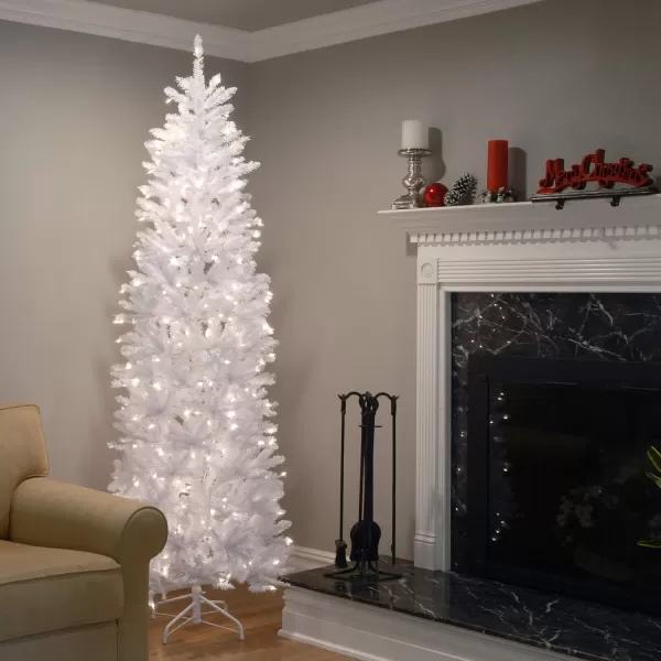 National Tree Company Artificial PreLit Slim Christmas Tree White Kingswood Fir White Lights Includes Stand 45 Feet75 ft Tree