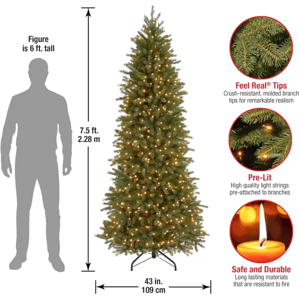 National Tree Company Feel Real Prelit Artificial Christmas Tree  Includes PreStrung White Lights and Stand  Jersey Fraser Fir Pencil Slim  9 ft75 ft