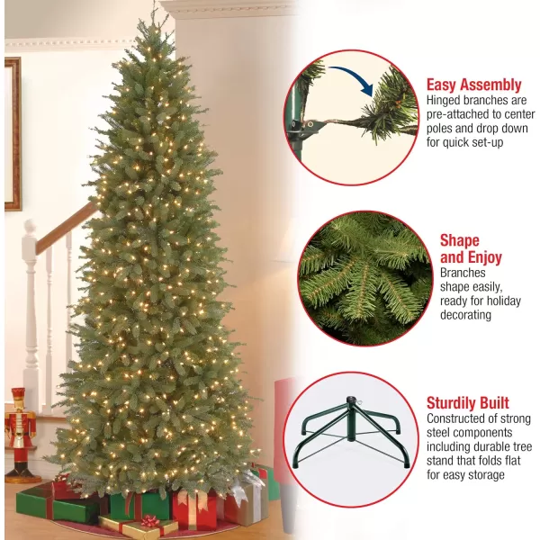 National Tree Company Feel Real Prelit Artificial Christmas Tree  Includes PreStrung White Lights and Stand  Jersey Fraser Fir Pencil Slim  9 ft75 ft