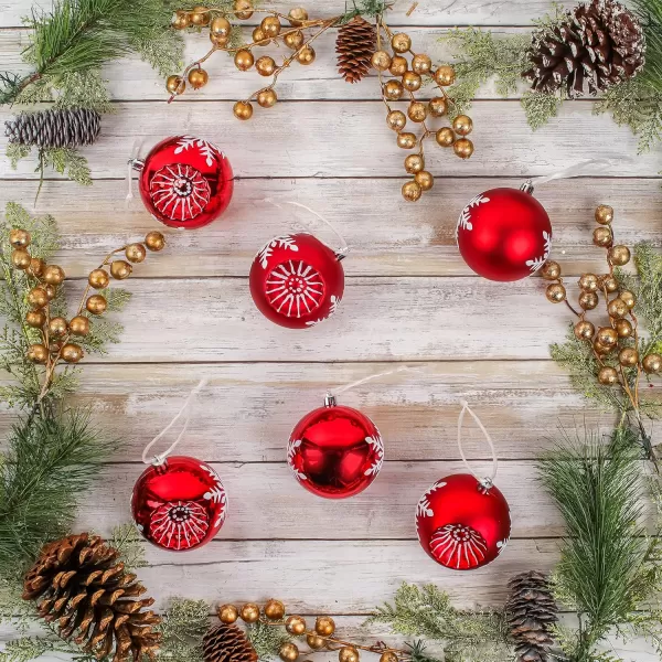 National Tree Company First Traditions Christmas Tree Ornaments Red with White Snowflake Motifs Set of 6National Tree Company First Traditions Christmas Tree Ornaments Red with White Snowflake Motifs Set of 6