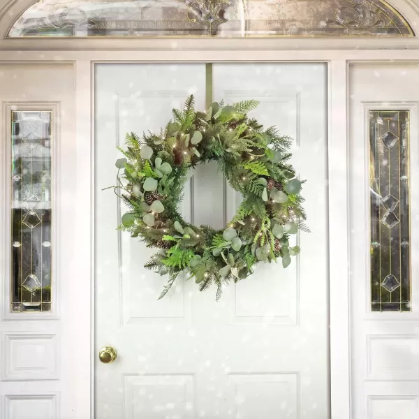 National Tree Company HGTV Home Collection PreLit Winter Garden Eucalyptus Mixed Tip Wreath Green with LED Lights Battery Powered 28 inNational Tree Company HGTV Home Collection PreLit Winter Garden Eucalyptus Mixed Tip Wreath Green with LED Lights Battery Powered 28 in