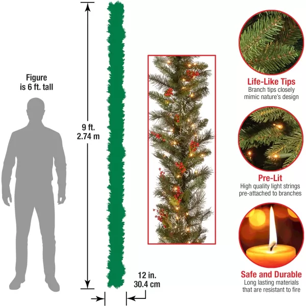 National Tree Company PreLit Artificial Christmas Garland Green Wintry Pine White Lights Decorated with Pine Cones Berry Clusters Plug In Christmas Collection 9 Feet108X12X6 Green