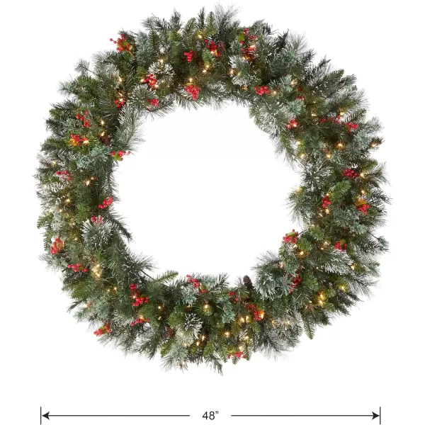 National Tree Company PreLit Artificial Christmas Wreath Green Wintry Pine White Lights Decorated with Pine Cones Berry Clusters Frosted Branches Christmas Collection 60 Inches48 in Wreath