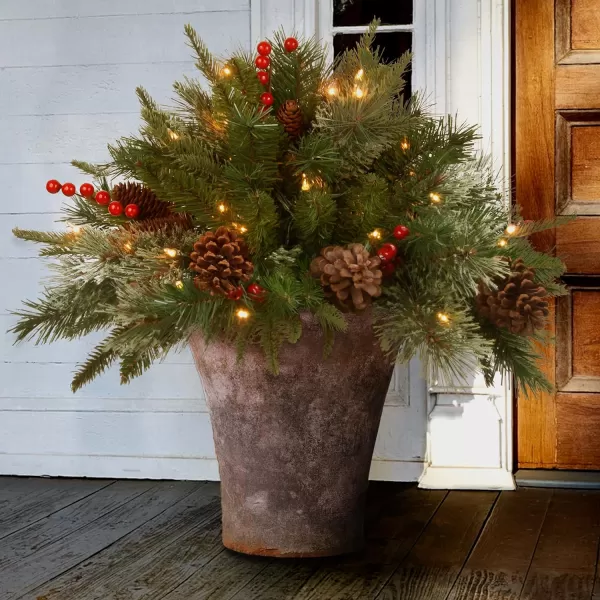 National Tree Company PreLit Artificial Hanging Basket  Decorated With Frosted Pine Cones Berry Clusters White LED Lights Christmas Collection 20 InchesTrees  Prelit Artificial Tree