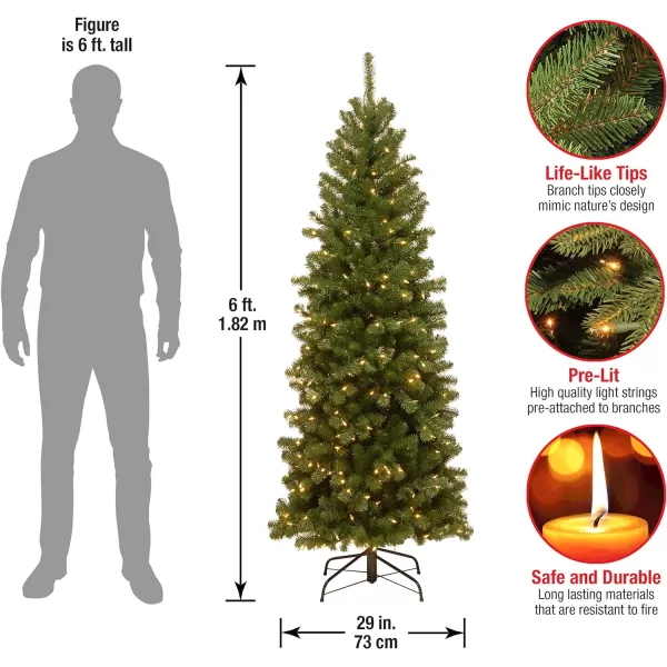 National Tree Company PreLit Artificial Slim Christmas Tree Green North Valley Spruce White Lights Includes Stand 6 Feet6 ft