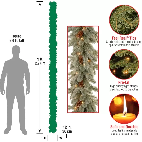 National Tree Company PreLit Feel Real Artificial Christmas Garland Green Arctic Spruce White Lights Decorated With Pine Cones Plug In Christmas Collection 9 FeetGarlands  Forestree3 ft