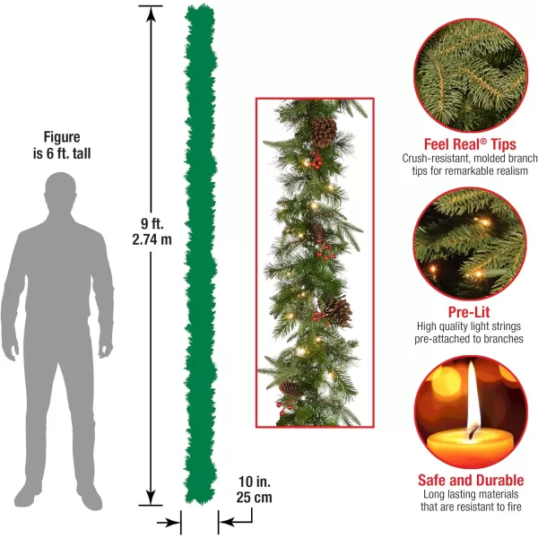 National Tree Company PreLit Feel Real Artificial Christmas Garland Green Colonial Fir White Lights Decorated With Pine Cones Plug In Christmas Collection 9 FeetChristmas Garland  Christmas Wreath